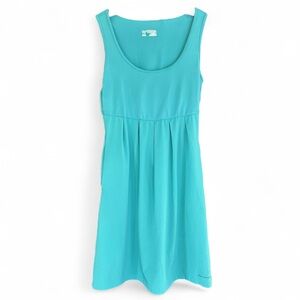 COLUMBIA Omni-Shade Aqua Blue Sleeveless Dress Empire Waist Pockets | Size M